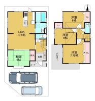 長岡京市、向日市、大山崎町を専門　ユニバーサルホームサービス 角地約３０坪！阪急『西山天王山』駅まで徒歩１０分！
前道ゆったり６ｍ！駐車２台可能！(車種による)
ーエネファーム搭載！広々４ＬＤＫのお家ー
